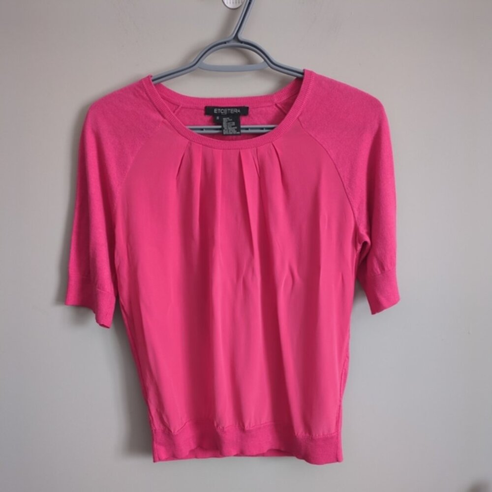 Etcetera Silk Women’s Size Sm Pleated Front Short Sleeve Knit Sweater Top